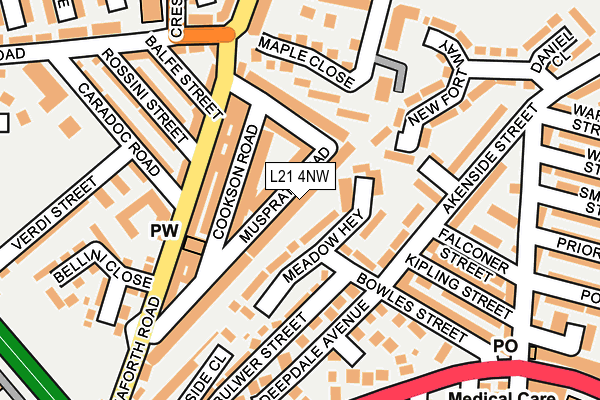 L21 4NW map - OS OpenMap – Local (Ordnance Survey) L21 4NW map - OS OpenMap – Local (Ordnance Survey)