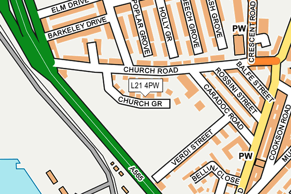 L21 4PW map - OS OpenMap – Local (Ordnance Survey)