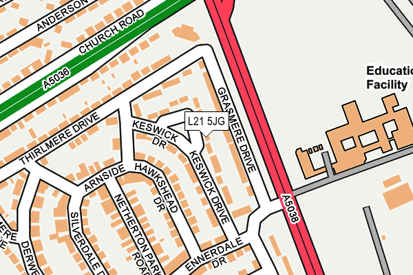 L21 5JG map - OS OpenMap – Local (Ordnance Survey) L21 5JG map - OS OpenMap – Local (Ordnance Survey)