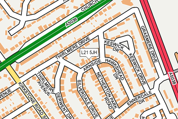 L21 5JH map - OS OpenMap – Local (Ordnance Survey) L21 5JH map - OS OpenMap – Local (Ordnance Survey)