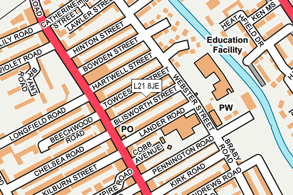 L21 8JE map - OS OpenMap – Local (Ordnance Survey) L21 8JE map - OS OpenMap – Local (Ordnance Survey)