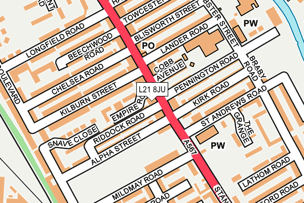 L21 8JU map - OS OpenMap – Local (Ordnance Survey) L21 8JU map - OS OpenMap – Local (Ordnance Survey)