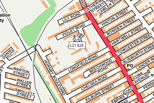 L21 8JX map - OS OpenMap – Local (Ordnance Survey) L21 8JX map - OS OpenMap – Local (Ordnance Survey)