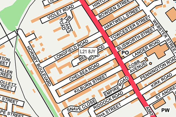L21 8JY map - OS OpenMap – Local (Ordnance Survey) L21 8JY map - OS OpenMap – Local (Ordnance Survey)