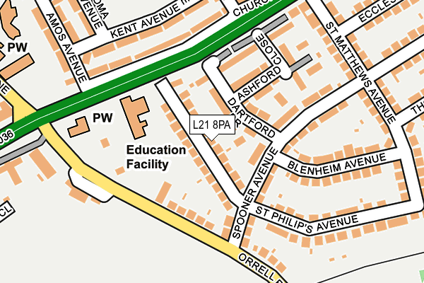 L21 8PA map - OS OpenMap – Local (Ordnance Survey) L21 8PA map - OS OpenMap – Local (Ordnance Survey)