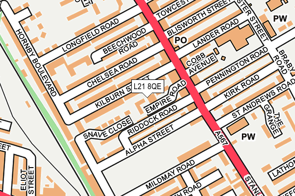 L21 8QE map - OS OpenMap – Local (Ordnance Survey) L21 8QE map - OS OpenMap – Local (Ordnance Survey)