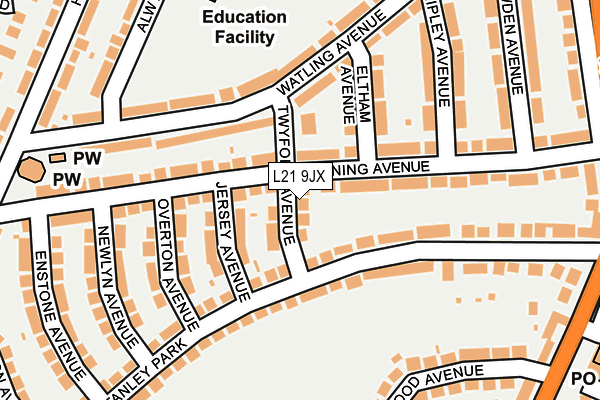 L21 9JX map - OS OpenMap – Local (Ordnance Survey) L21 9JX map - OS OpenMap – Local (Ordnance Survey)
