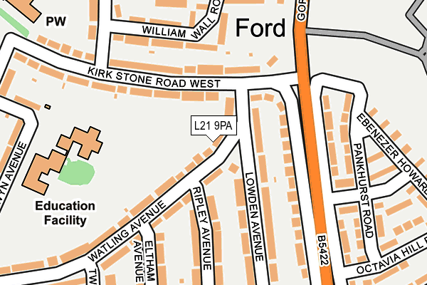 L21 9PA map - OS OpenMap – Local (Ordnance Survey) L21 9PA map - OS OpenMap – Local (Ordnance Survey)