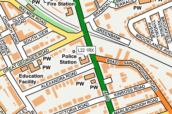 L22 1RX map - OS OpenMap – Local (Ordnance Survey)