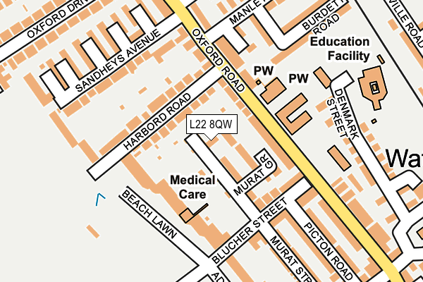 L22 8QW map - OS OpenMap – Local (Ordnance Survey) L22 8QW map - OS OpenMap – Local (Ordnance Survey)