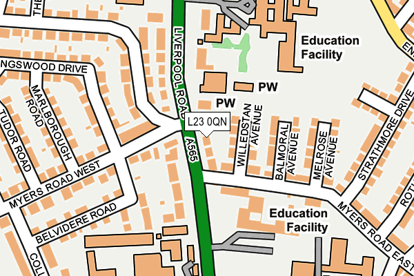 L23 0QN map - OS OpenMap – Local (Ordnance Survey) L23 0QN map - OS OpenMap – Local (Ordnance Survey)