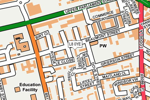 L8 0YE map - OS OpenMap – Local (Ordnance Survey) L8 0YE map - OS OpenMap – Local (Ordnance Survey)