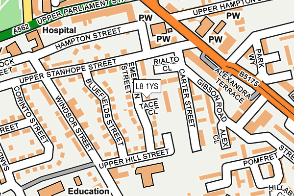 L8 1YS map - OS OpenMap – Local (Ordnance Survey) L8 1YS map - OS OpenMap – Local (Ordnance Survey)