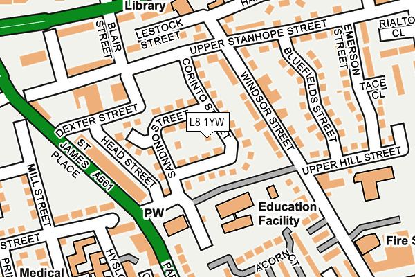 L8 1YW map - OS OpenMap – Local (Ordnance Survey) L8 1YW map - OS OpenMap – Local (Ordnance Survey)