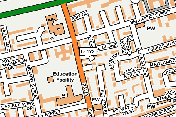L8 1YX map - OS OpenMap – Local (Ordnance Survey) L8 1YX map - OS OpenMap – Local (Ordnance Survey)