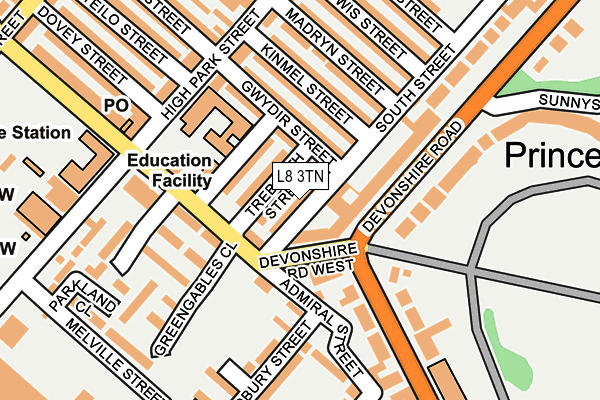 L8 3TN map - OS OpenMap – Local (Ordnance Survey) L8 3TN map - OS OpenMap – Local (Ordnance Survey)