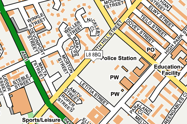 L8 8BQ map - OS OpenMap – Local (Ordnance Survey) L8 8BQ map - OS OpenMap – Local (Ordnance Survey)