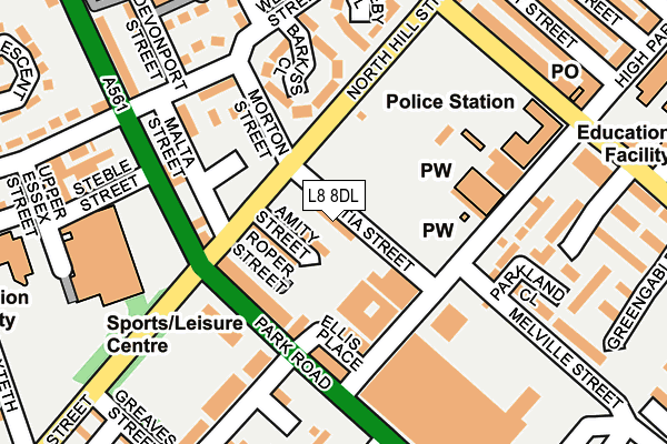 L8 8DL map - OS OpenMap – Local (Ordnance Survey) L8 8DL map - OS OpenMap – Local (Ordnance Survey)
