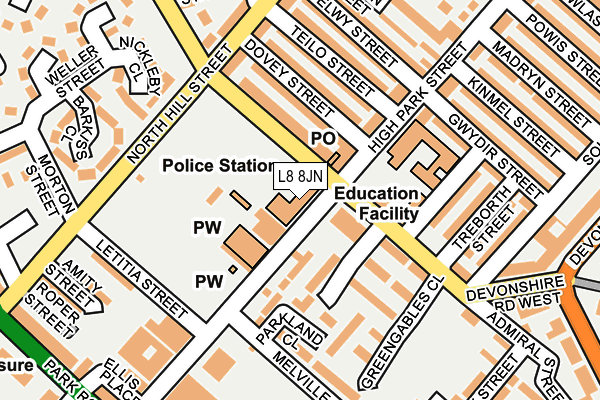 L8 8JN map - OS OpenMap – Local (Ordnance Survey) L8 8JN map - OS OpenMap – Local (Ordnance Survey)