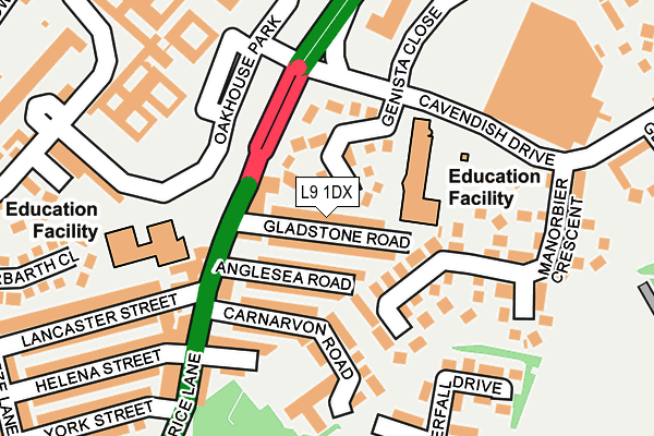 L9 1DX map - OS OpenMap – Local (Ordnance Survey)