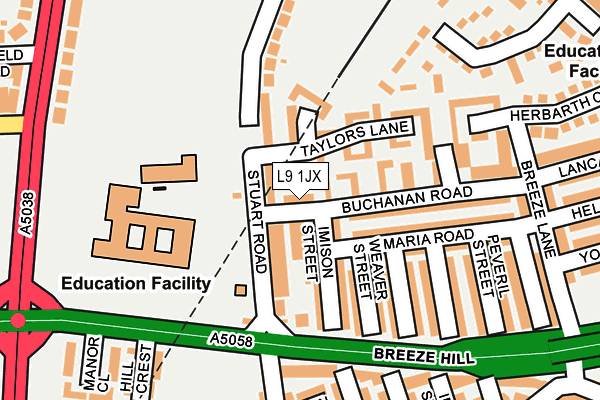 L9 1JX map - OS OpenMap – Local (Ordnance Survey) L9 1JX map - OS OpenMap – Local (Ordnance Survey)