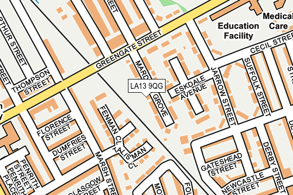 LA13 9QG map - OS OpenMap – Local (Ordnance Survey) LA13 9QG map - OS OpenMap – Local (Ordnance Survey)