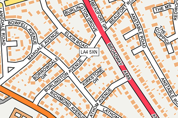 LA4 5XN map - OS OpenMap – Local (Ordnance Survey) LA4 5XN map - OS OpenMap – Local (Ordnance Survey)