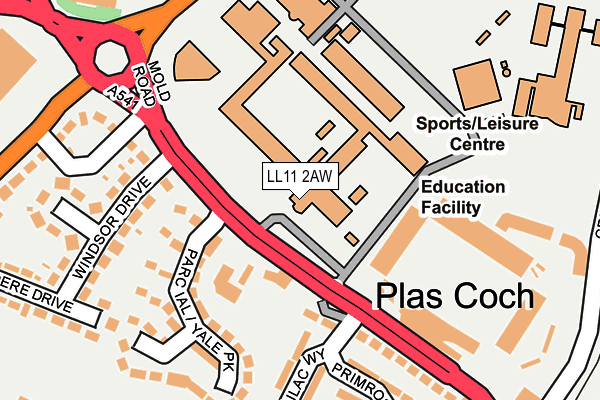 LL11 2AW map - OS OpenMap – Local (Ordnance Survey) LL11 2AW map - OS OpenMap – Local (Ordnance Survey)