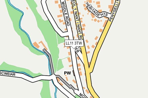 LL11 3TW map - OS OpenMap – Local (Ordnance Survey) LL11 3TW map - OS OpenMap – Local (Ordnance Survey)