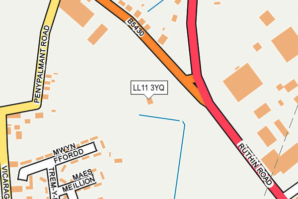 LL11 3YQ map - OS OpenMap – Local (Ordnance Survey) LL11 3YQ map - OS OpenMap – Local (Ordnance Survey)