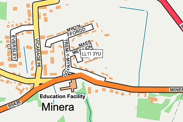 LL11 3YU map - OS OpenMap – Local (Ordnance Survey) LL11 3YU map - OS OpenMap – Local (Ordnance Survey)