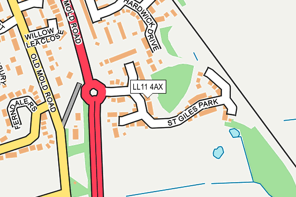 LL11 4AX map - OS OpenMap – Local (Ordnance Survey) LL11 4AX map - OS OpenMap – Local (Ordnance Survey)