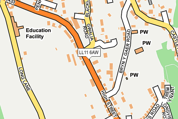 LL11 6AW map - OS OpenMap – Local (Ordnance Survey) LL11 6AW map - OS OpenMap – Local (Ordnance Survey)