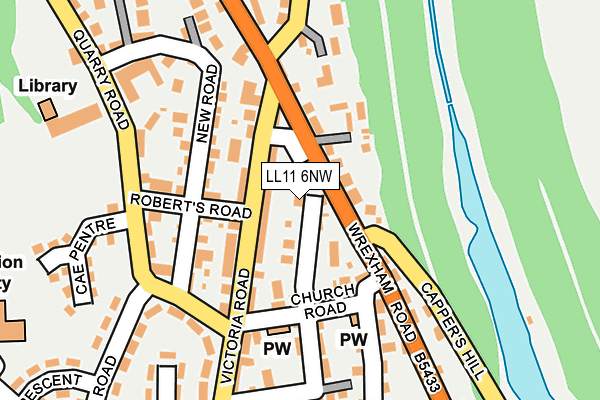 LL11 6NW map - OS OpenMap – Local (Ordnance Survey) LL11 6NW map - OS OpenMap – Local (Ordnance Survey)