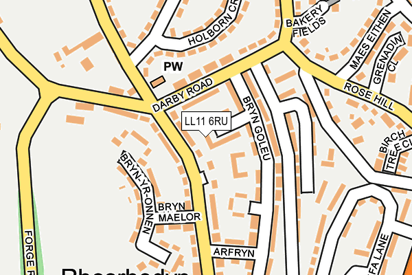 LL11 6RU map - OS OpenMap – Local (Ordnance Survey) LL11 6RU map - OS OpenMap – Local (Ordnance Survey)