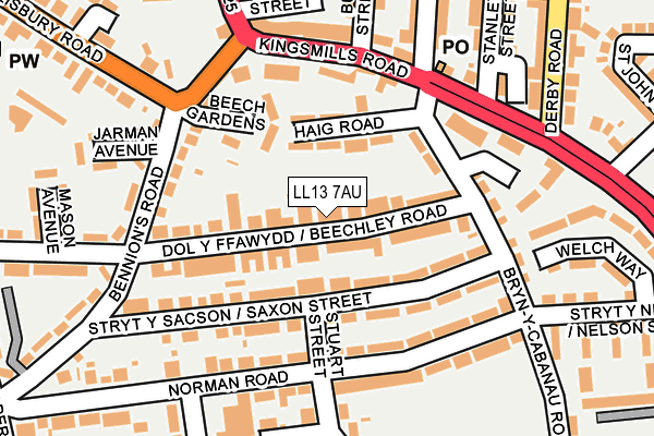 LL13 7AU map - OS OpenMap – Local (Ordnance Survey) LL13 7AU map - OS OpenMap – Local (Ordnance Survey)