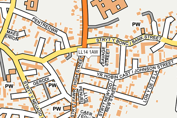 LL14 1AW map - OS OpenMap – Local (Ordnance Survey) LL14 1AW map - OS OpenMap – Local (Ordnance Survey)
