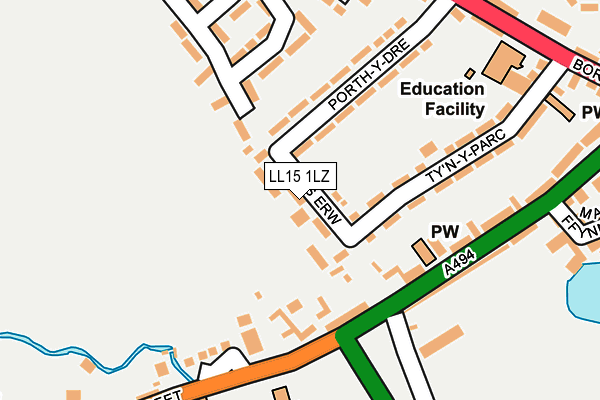 LL15 1LZ map - OS OpenMap – Local (Ordnance Survey) LL15 1LZ map - OS OpenMap – Local (Ordnance Survey)