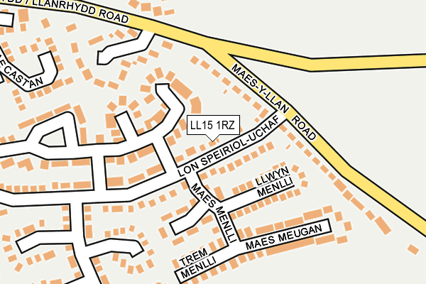 LL15 1RZ map - OS OpenMap – Local (Ordnance Survey) LL15 1RZ map - OS OpenMap – Local (Ordnance Survey)