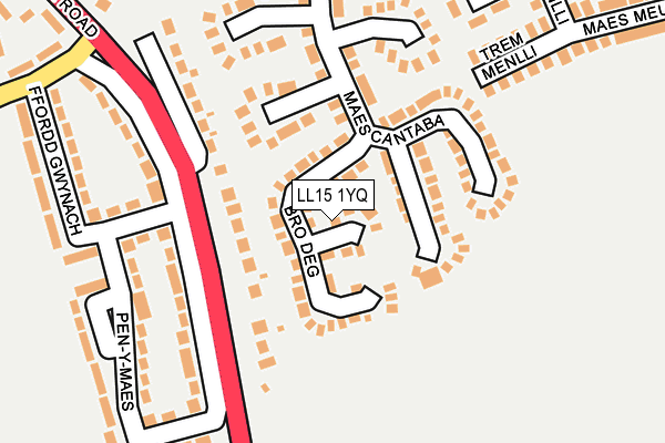 LL15 1YQ map - OS OpenMap – Local (Ordnance Survey) LL15 1YQ map - OS OpenMap – Local (Ordnance Survey)