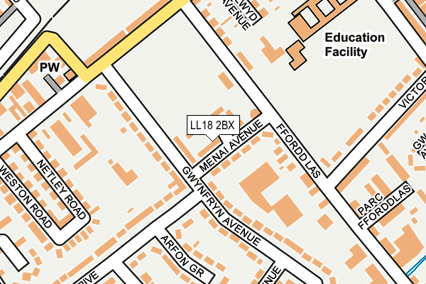 LL18 2BX map - OS OpenMap – Local (Ordnance Survey) LL18 2BX map - OS OpenMap – Local (Ordnance Survey)