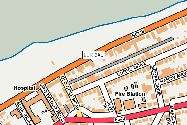 LL18 3AU map - OS OpenMap – Local (Ordnance Survey) LL18 3AU map - OS OpenMap – Local (Ordnance Survey)