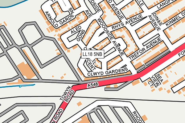 LL18 5NB map - OS OpenMap – Local (Ordnance Survey) LL18 5NB map - OS OpenMap – Local (Ordnance Survey)