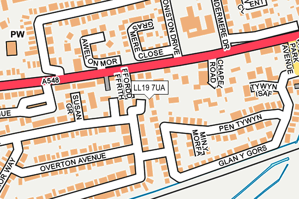 LL19 7UA map - OS OpenMap – Local (Ordnance Survey) LL19 7UA map - OS OpenMap – Local (Ordnance Survey)