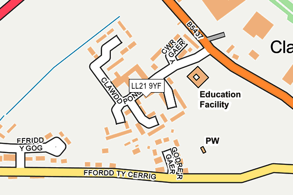 LL21 9YF map - OS OpenMap – Local (Ordnance Survey) LL21 9YF map - OS OpenMap – Local (Ordnance Survey)
