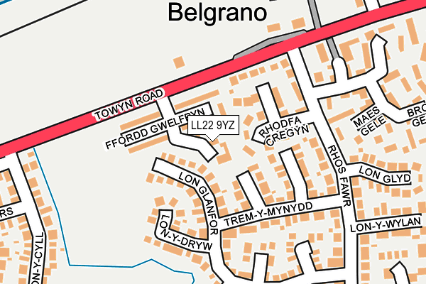 LL22 9YZ map - OS OpenMap – Local (Ordnance Survey) LL22 9YZ map - OS OpenMap – Local (Ordnance Survey)