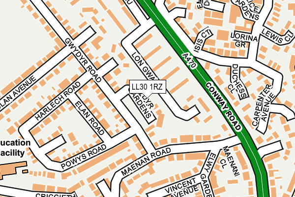 LL30 1RZ map - OS OpenMap – Local (Ordnance Survey) LL30 1RZ map - OS OpenMap – Local (Ordnance Survey)