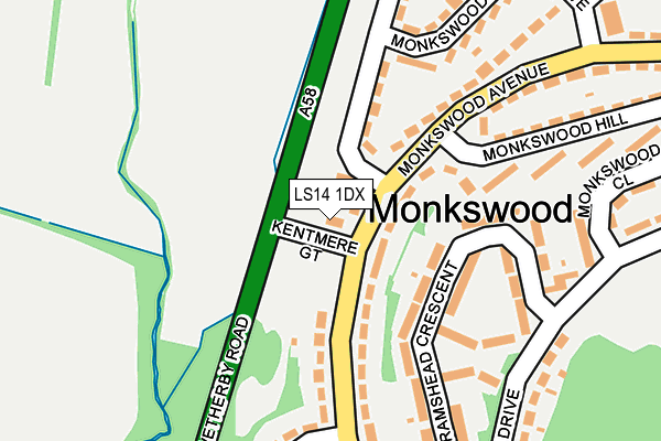 LS14 1DX map - OS OpenMap – Local (Ordnance Survey) LS14 1DX map - OS OpenMap – Local (Ordnance Survey)
