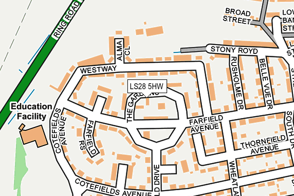 LS28 5HW map - OS OpenMap – Local (Ordnance Survey) LS28 5HW map - OS OpenMap – Local (Ordnance Survey)