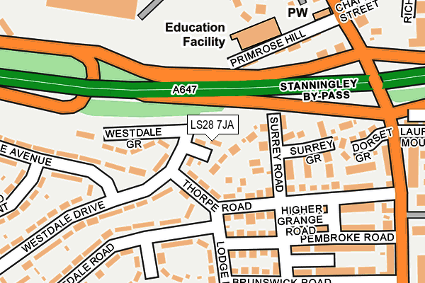 LS28 7JA map - OS OpenMap – Local (Ordnance Survey) LS28 7JA map - OS OpenMap – Local (Ordnance Survey)